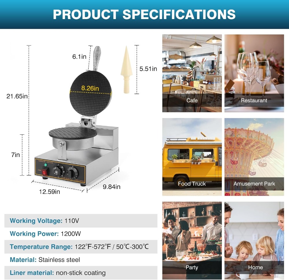 1200W Commercial Waffle Cone M - Waffle Cone Maker บทวิจารณ์และราคา