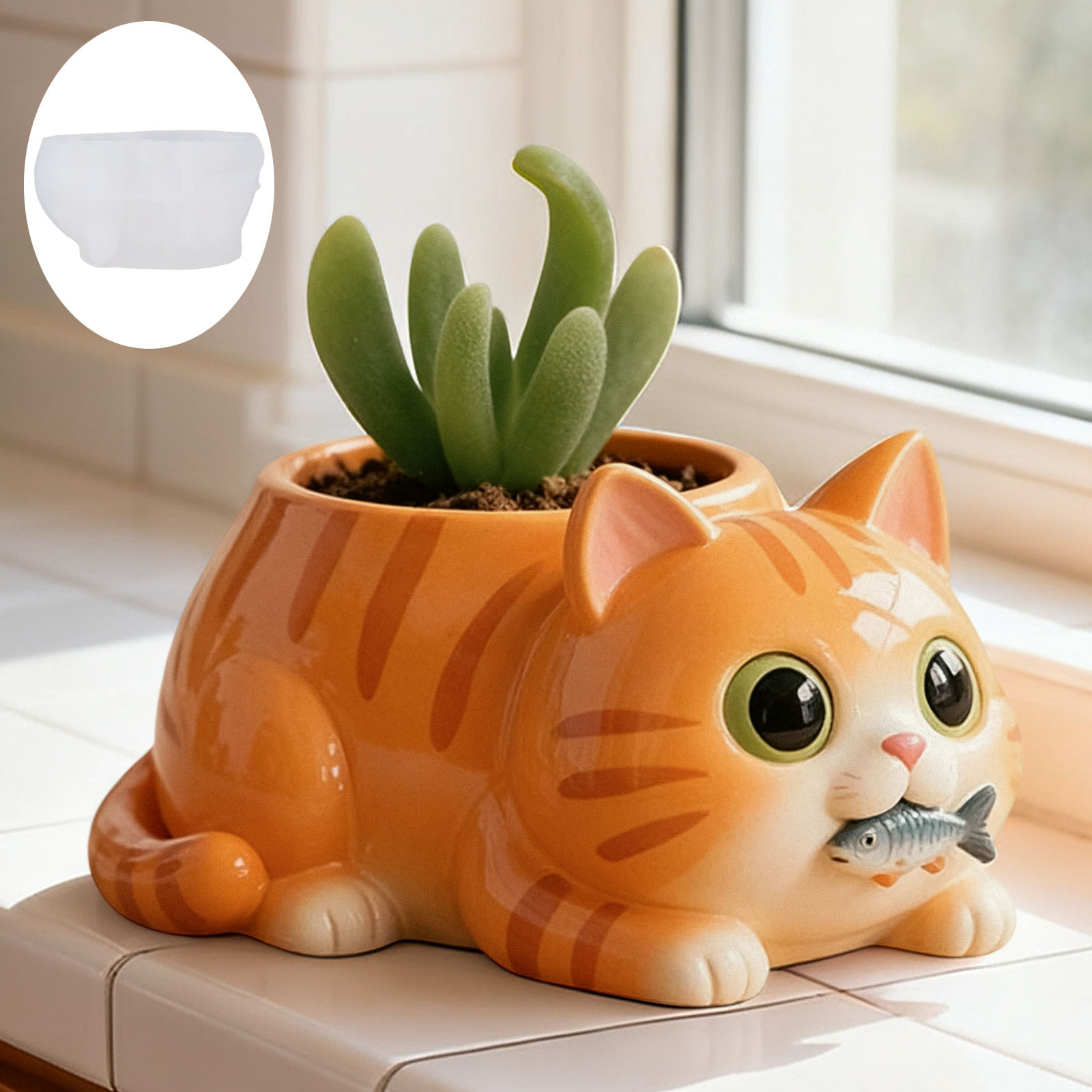 Cat Eating Fish Flower Pot Sil - Potsticker Mold บทวิจารณ์และราคา