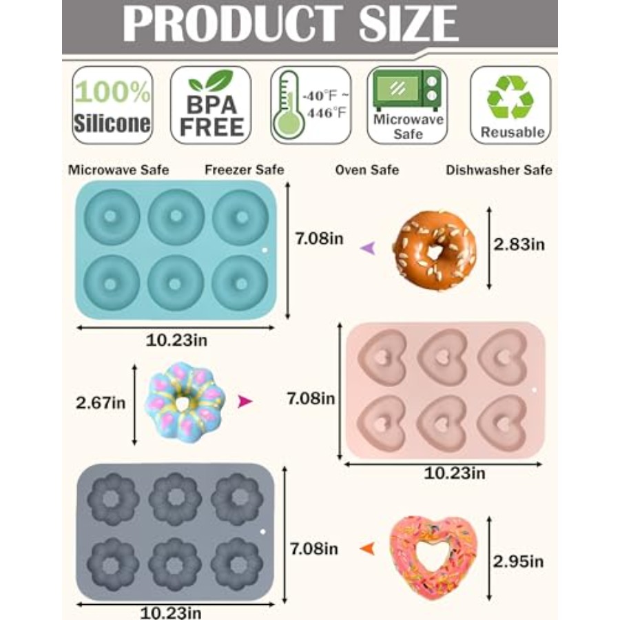 3 Pack Silicone Donut Pan for  - Donut Mold Silicone บทวิจารณ์และราคา